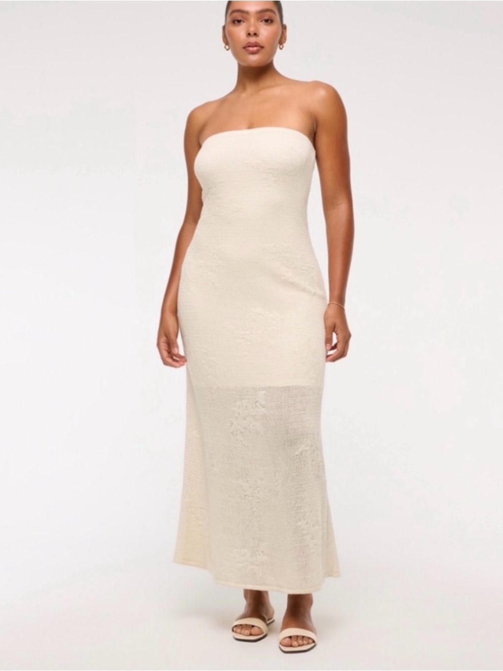 Abercrombie + Fitch Crochet Strapless Cream Lace Midi Dress - Picture 2 of 11